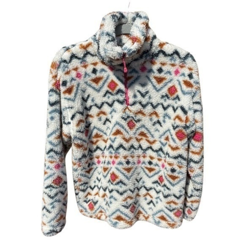 Eddie Bauer Womens Small Fleece Pullover Quarter Zip Southwestern Sherpa Print - Picture 2 of 6